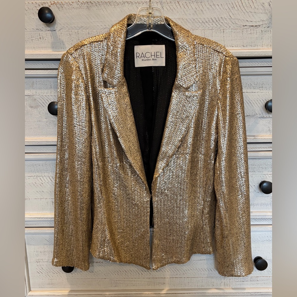 Rachel Roy Gold Sequin Blazer Jacket Glam Party Evening